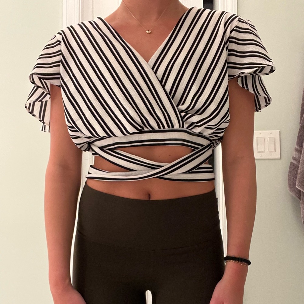 AQUA striped and strappy top